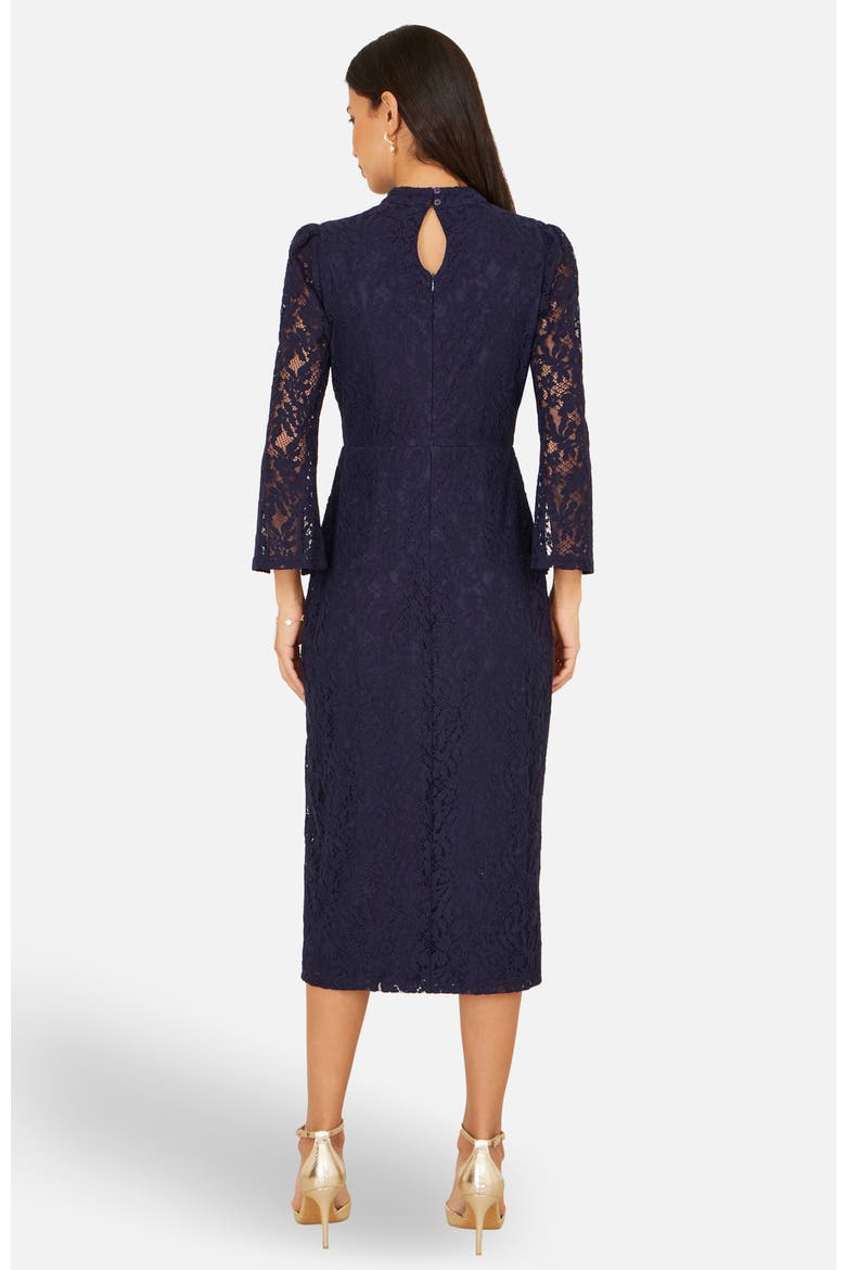 Lace Fitted Midi Dress, Alternate, color, Navy