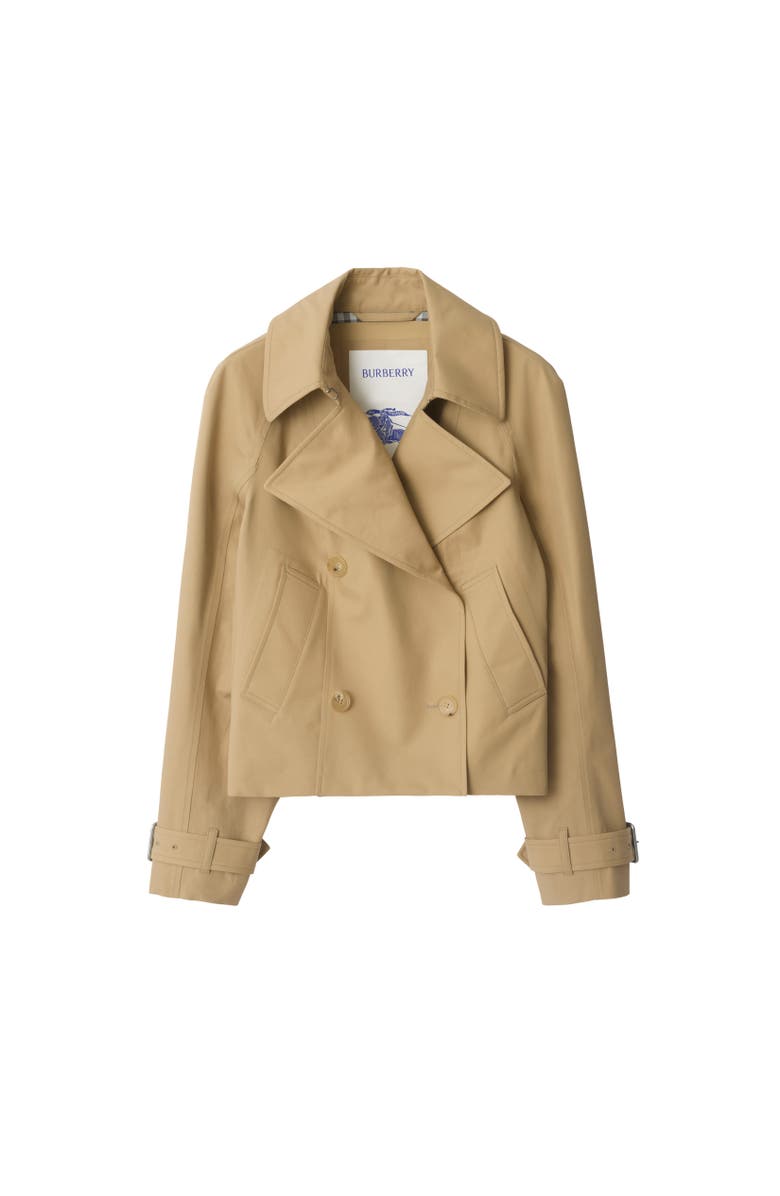 Burberry Cropped Cotton Trench Jacket, Alternate, color, Flax