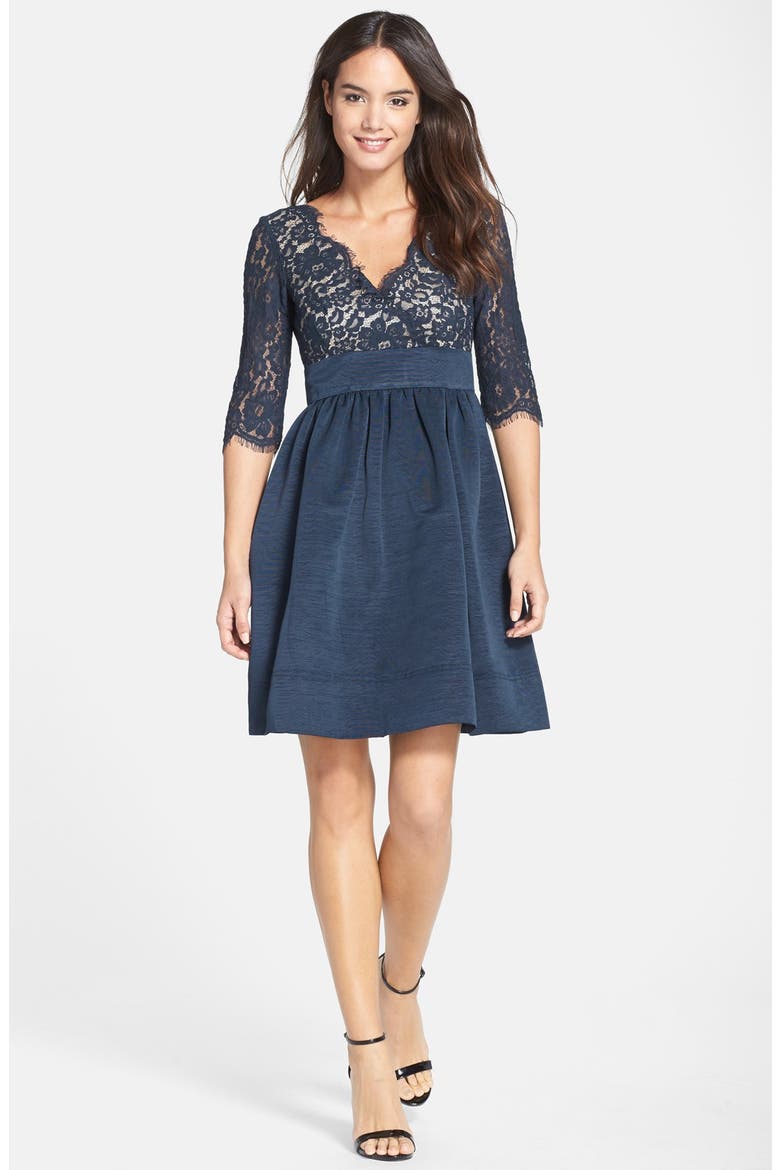 Lace & Faille Dress, Alternate, color, NAVY