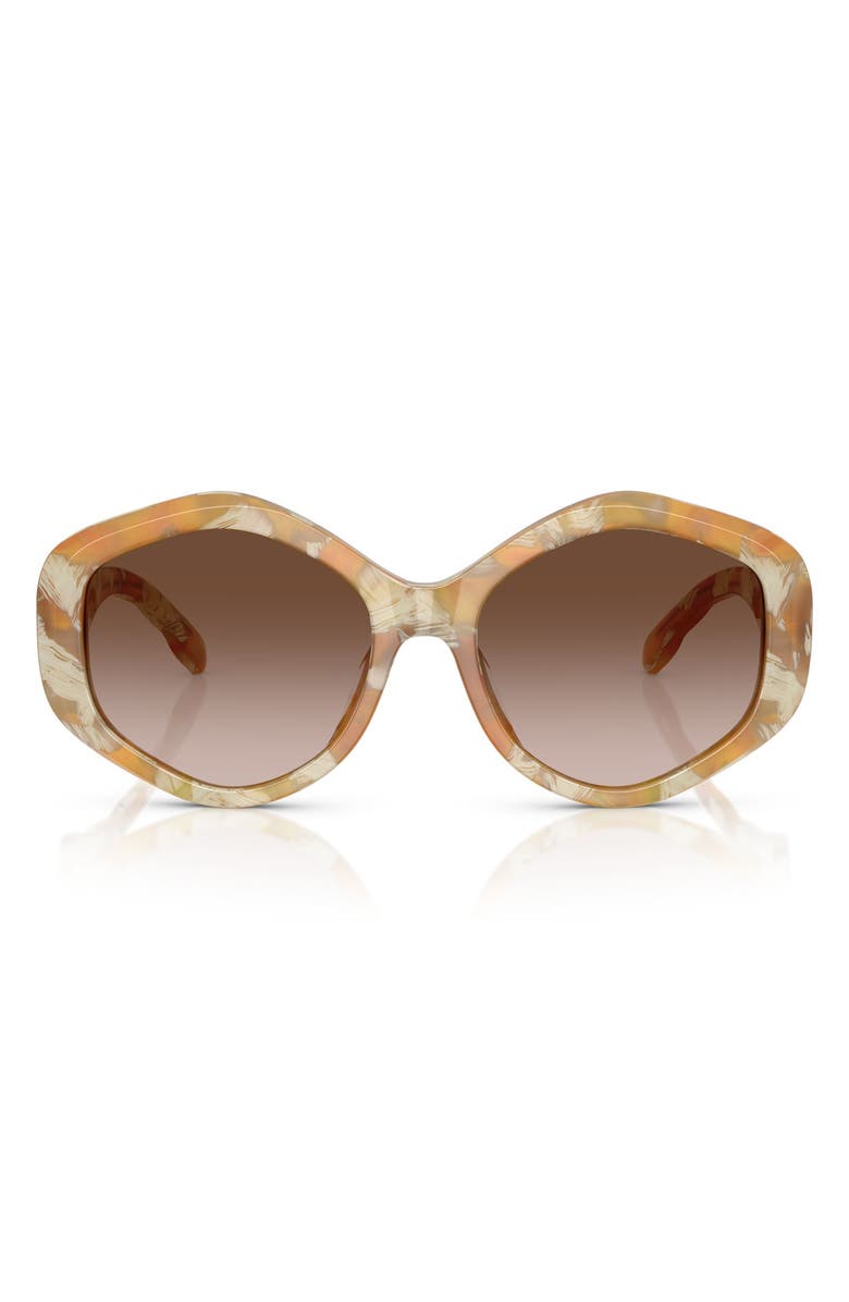 Tory Burch Kira 55mm Geometric Sunglasses, Main, color, Honey Horn