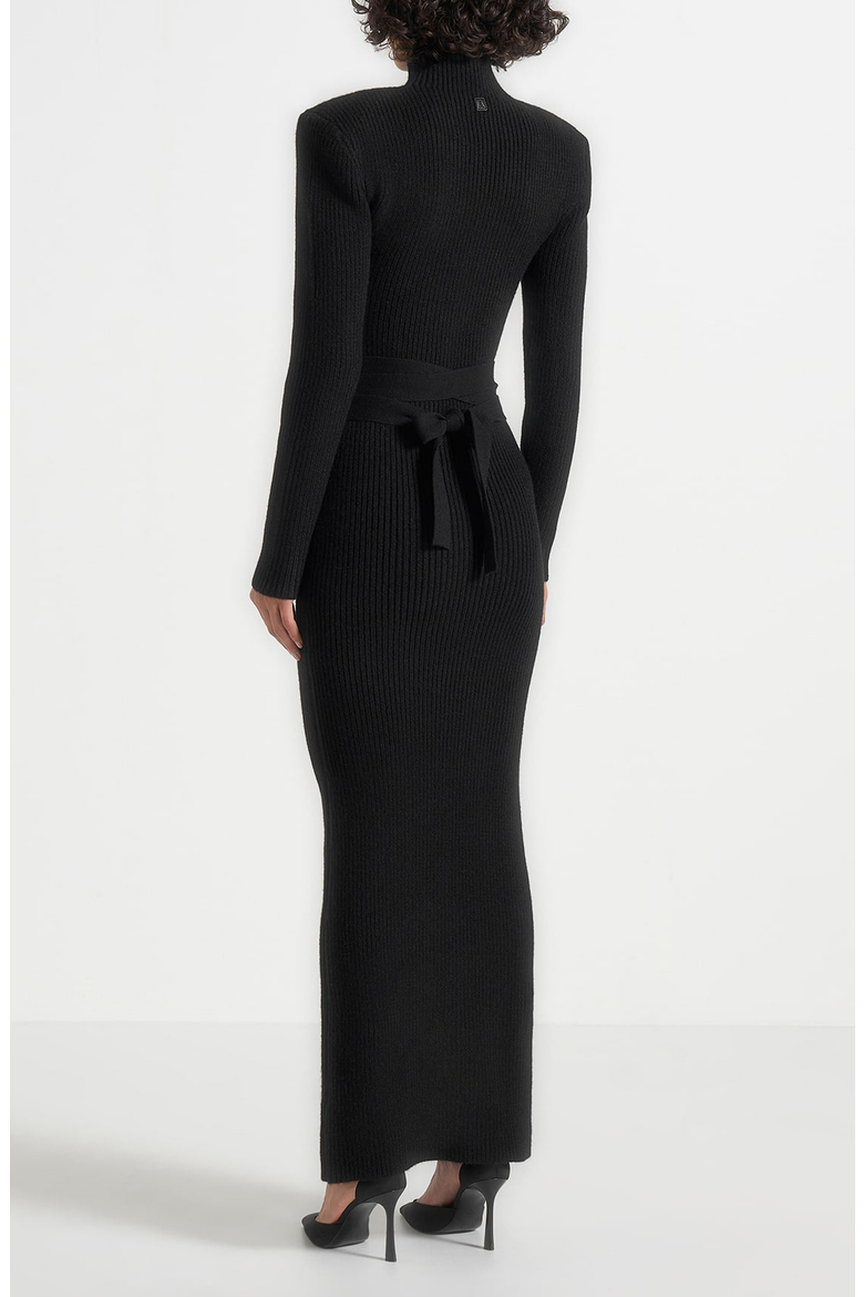 Hana Wide Shoulder Knit Dress With Waist Tie, Alternate, color, Black