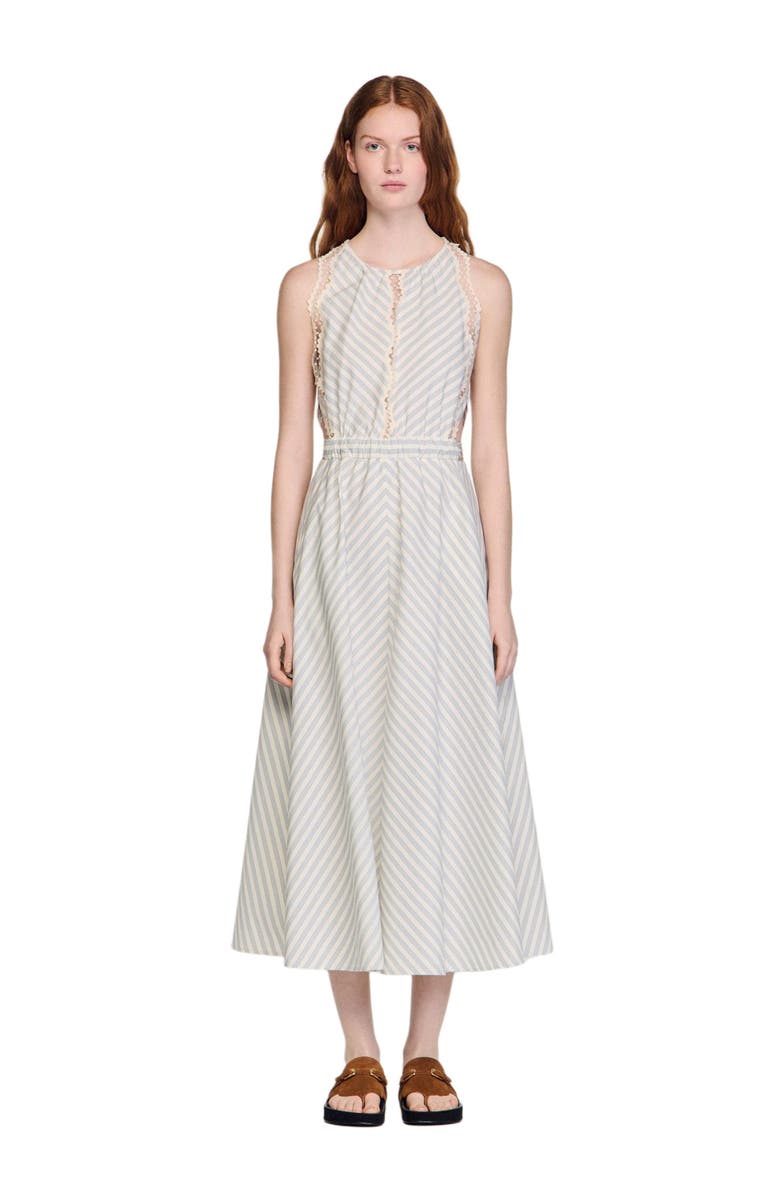SANDRO Striped cotton maxi dress, Main, color, Ecru / Bleu