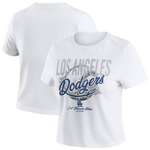 Women's WEAR by Erin Andrews  White Los Angeles Dodgers Distressed Cropped Baby T-Shirt