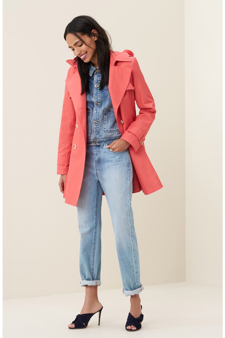 Detachable Hood Trench Coat, Main, color, CORAL