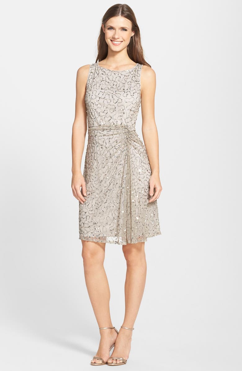 Pisarro Nights Sequin & Bead Gathered Mesh Dress, Alternate, color,