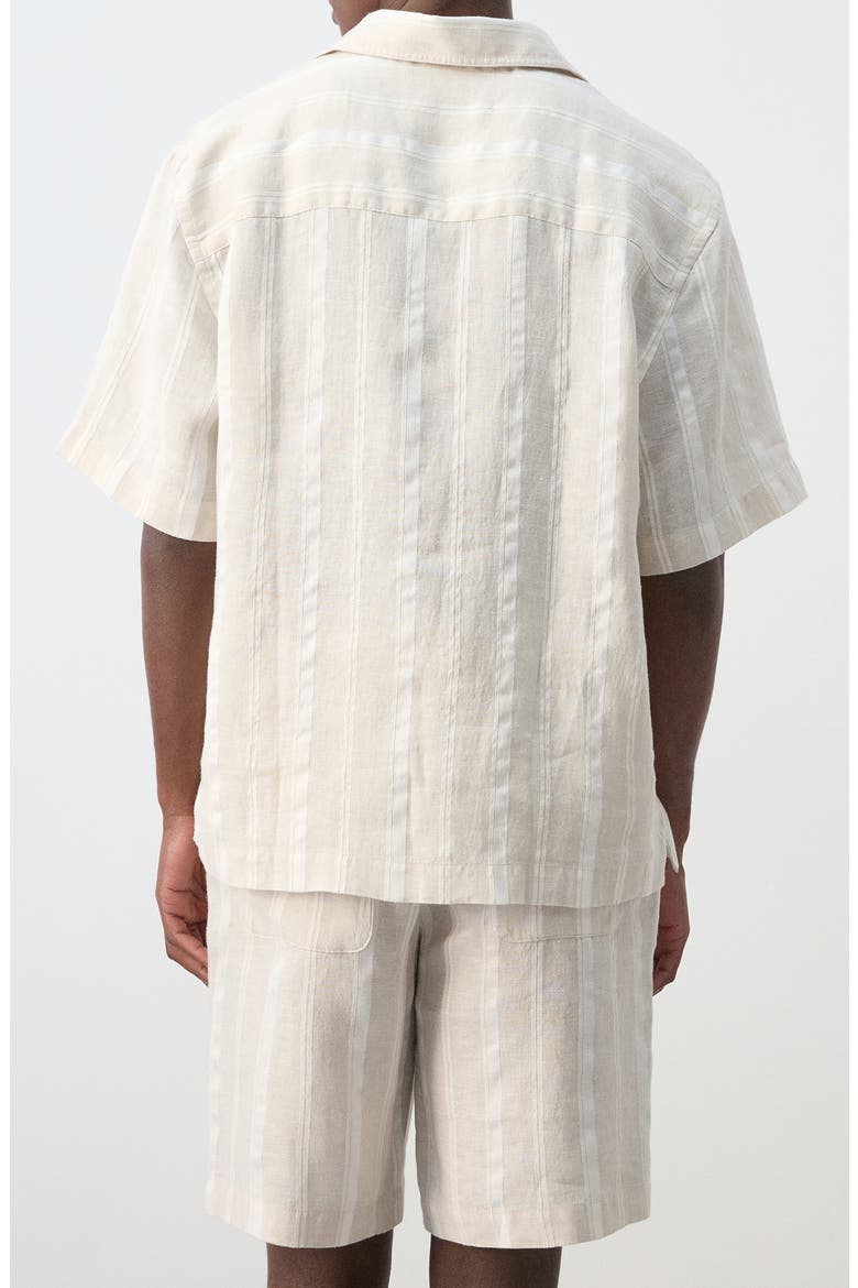 Stripe Linen & Cotton Blend Bowling Shirt, Alternate, color, BEIGE