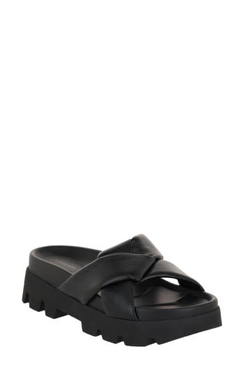 Ferragamo Braided Leather Air Lug Slides In Black