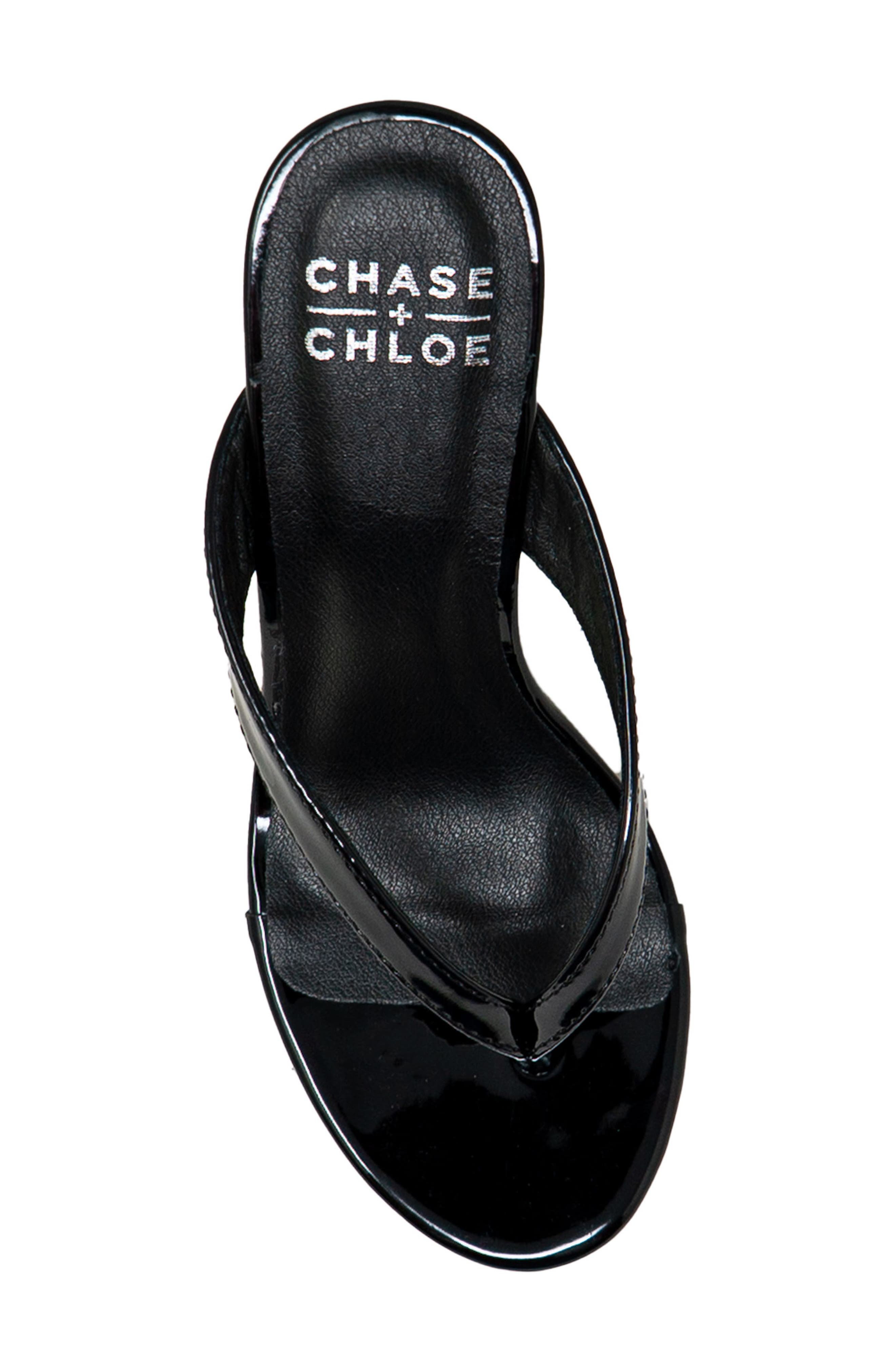 CHASE AND CHLOE Toe Post Wedge Sandal, Alternate, color, Black Patent