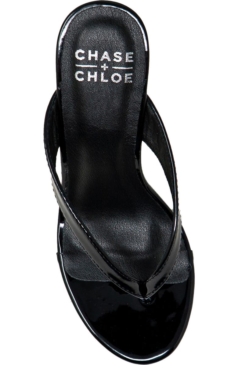 CHASE AND CHLOE Toe Post Wedge Sandal, Alternate, color, Black Patent