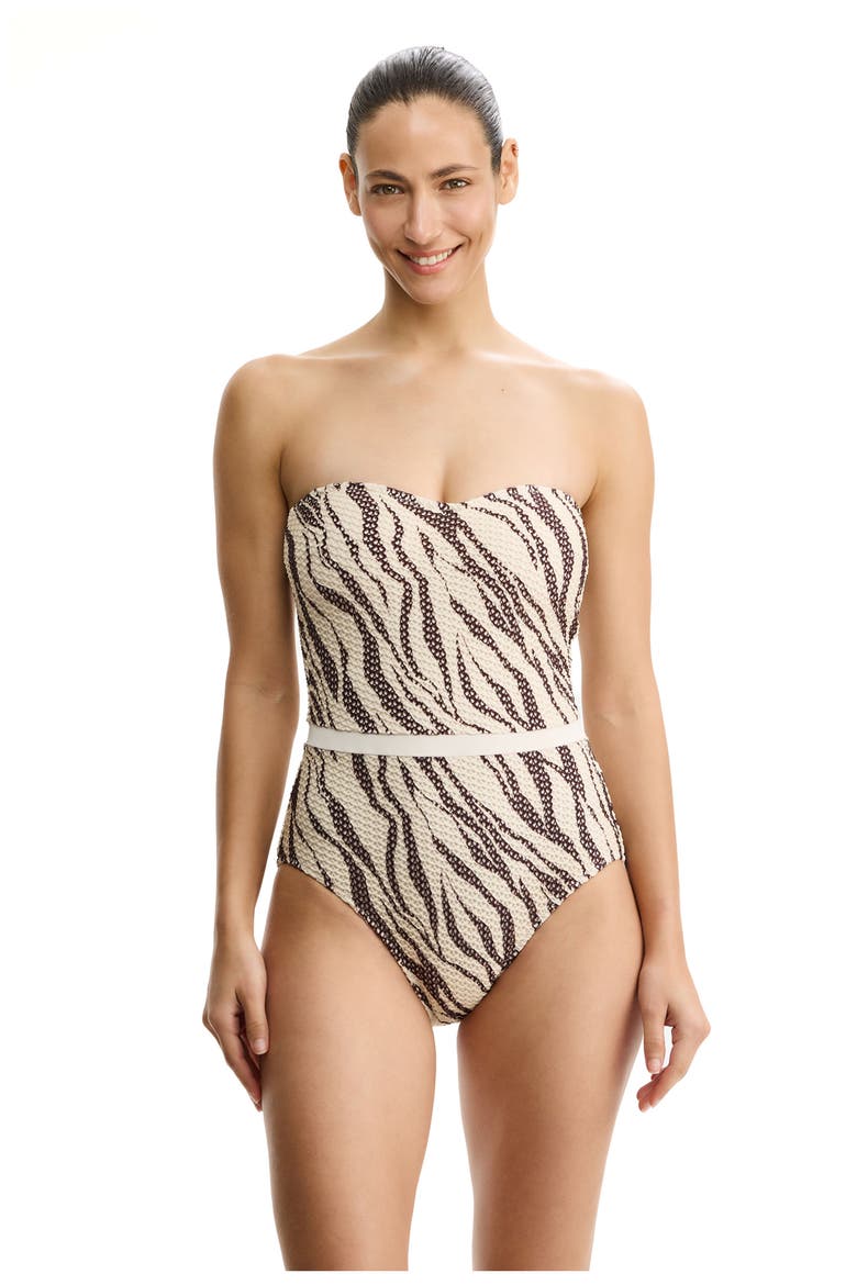 Safari Chic Textured Bandeau One Piece, Main, color, Cream-Brown