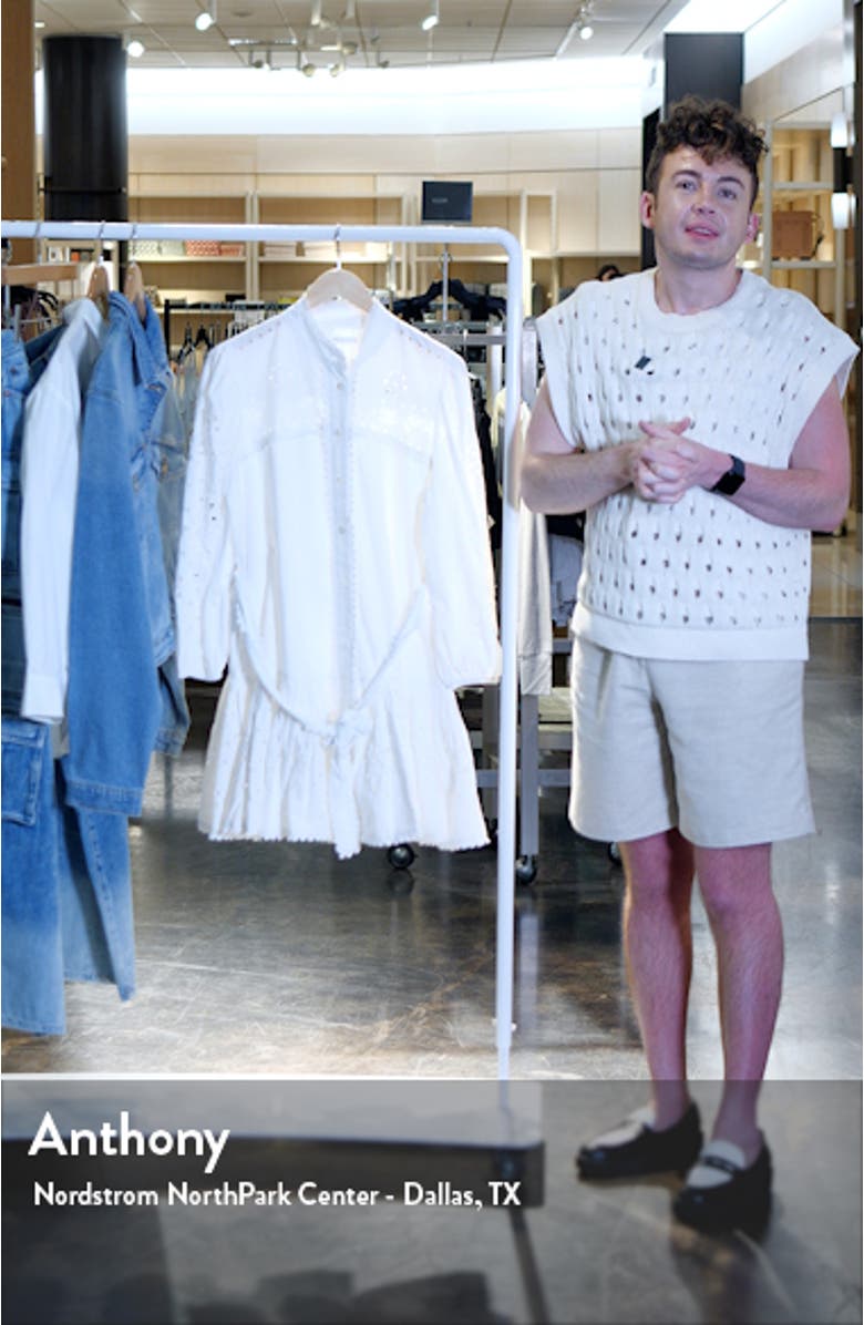 Eyelet Tie Belt Long Sleeve Mini Shirtdress, sales video thumbnail