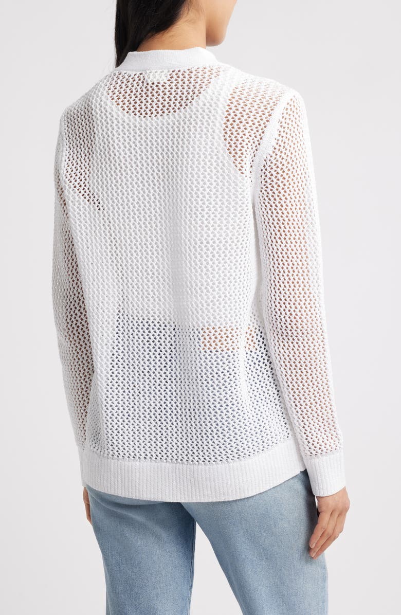 Caslon<sup>®</sup> Open Stitch V-Neck Cotton Cardigan, Alternate, color, White