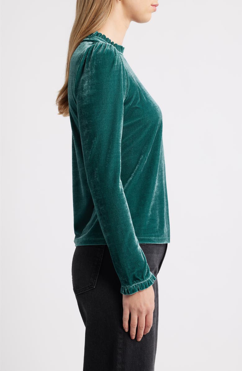 Caslon<sup>®</sup> Velour Ruffle Neck Top, Alternate, color, Green Ponderosa