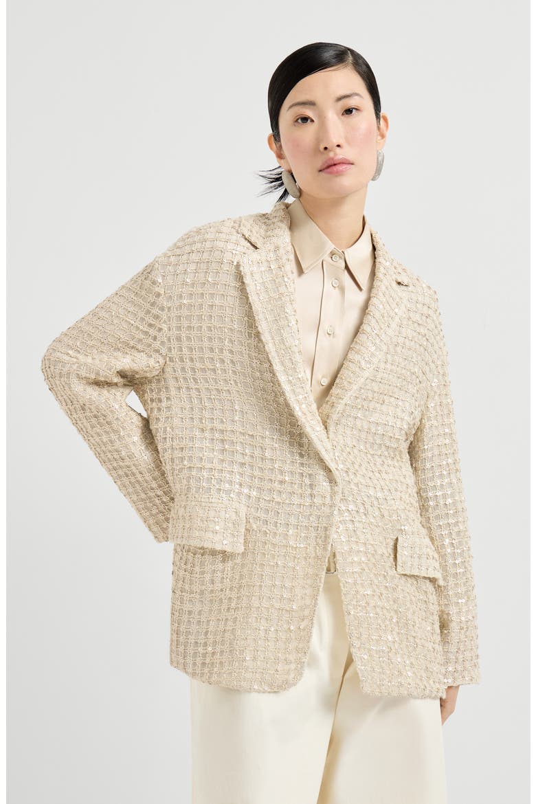 Blazer with dazzling net embroidery, Main, color, Cream