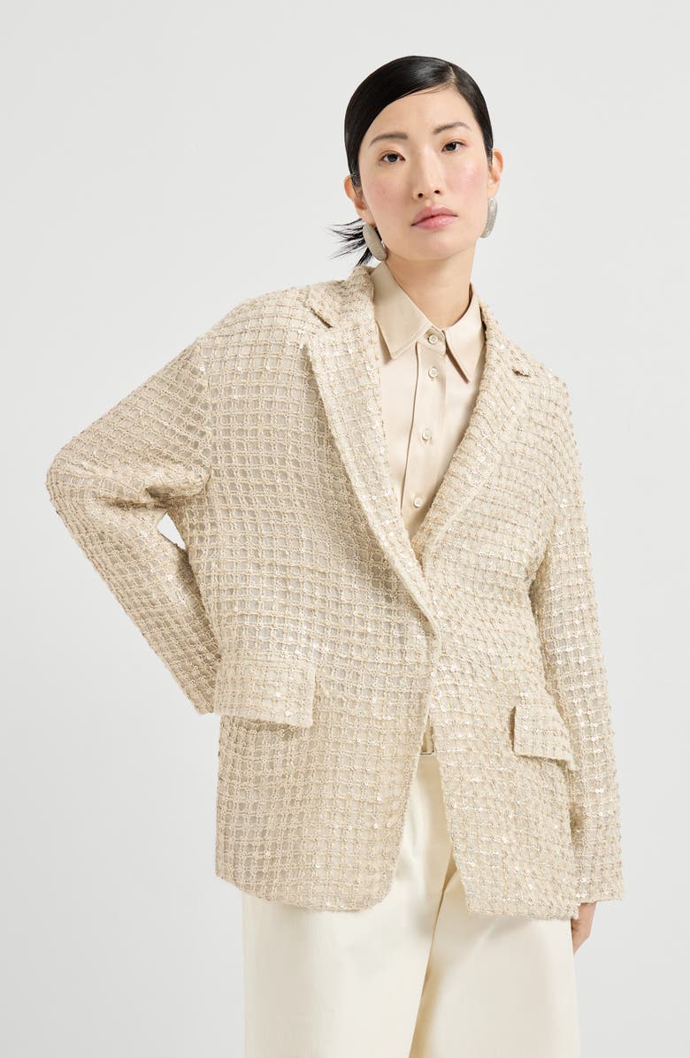 Brunello Cucinelli Blazer with dazzling net embroidery, Main, color, Cream