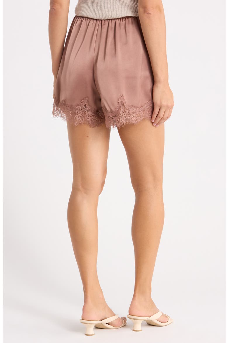 Lace Trim Satin Shorts, Alternate, color, DUNE