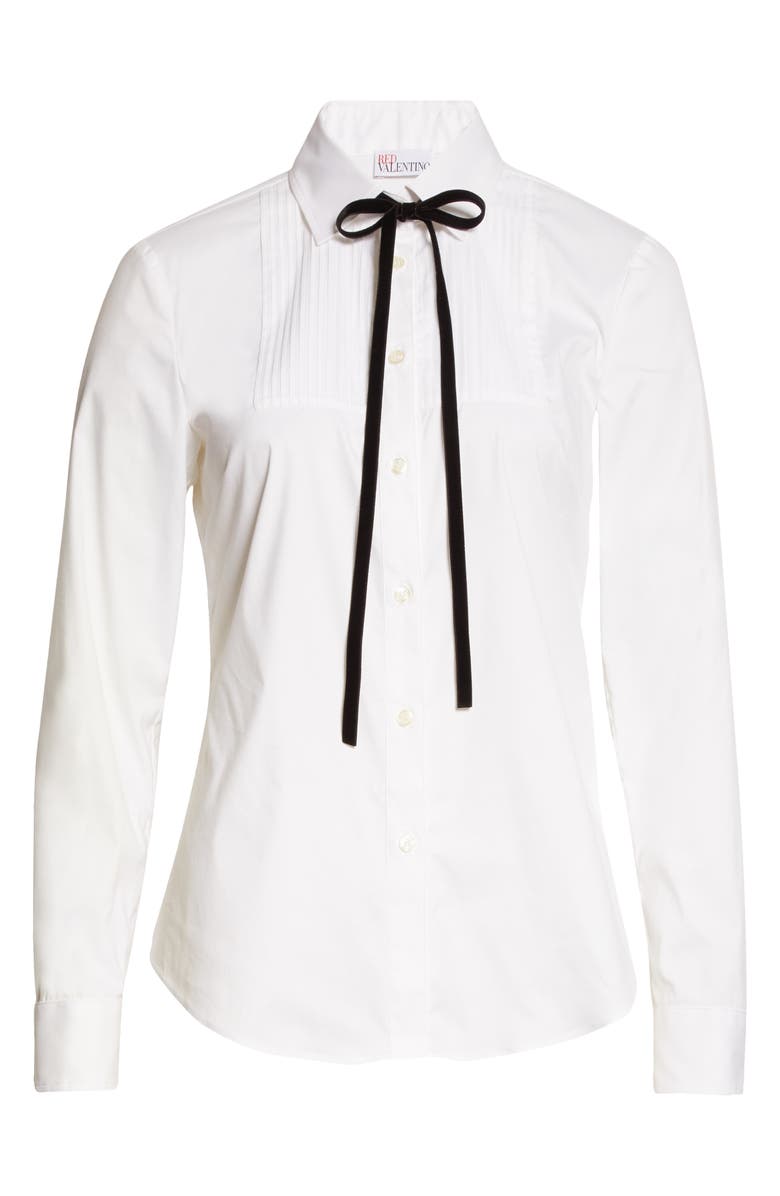 RED Valentino Pintuck Bow Poplin Blouse, Alternate, color,