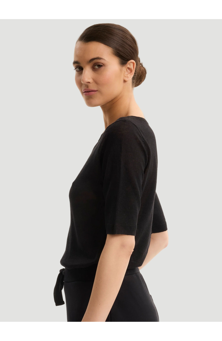Majestic Filatures Stretch Linen Knit Three Quarter Sleeve Boatneck Shirt, Alternate, color, Noir