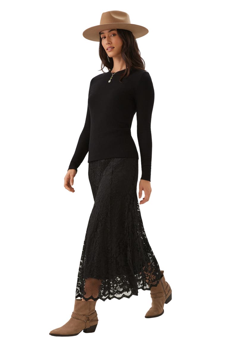 Lace Midi Skirt, Alternate, color, BLACK