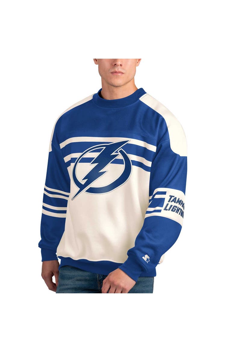 Men's Starter White Tampa Bay Lightning Defense Fleece Crewneck Pullover Sweatshirt, Main, color, White