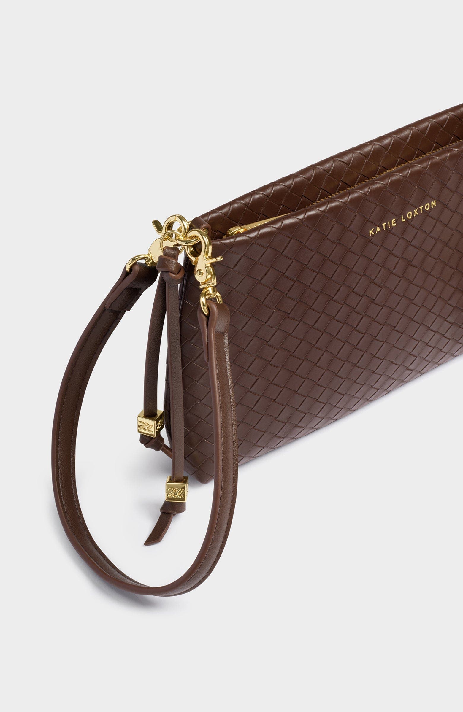 Katie Loxton Nova Small Shoulder Bag, Alternate, color, Dark Chocolate Woven