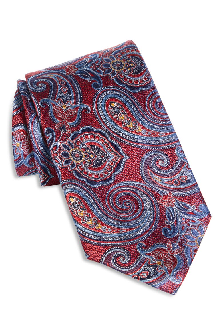 Paisley Silk Tie, Main, color, RED