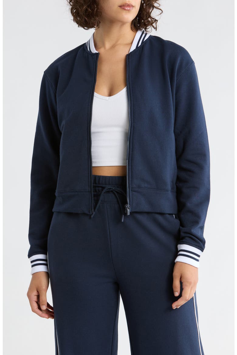 Cloud Plush Prime League Bomber Jacket, Main, color, DEEP ABYSS/ WHITE