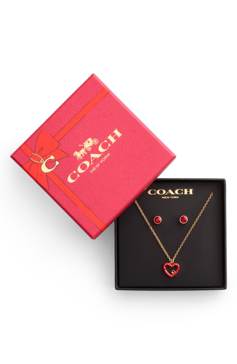 COACH Pavé Heart Pendant Necklace & Stud Earrings Set, Alternate, color, 