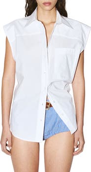 MANGO Starring Hailey Bieber Short Sleeve Cotton Poplin Button-Up Shirt