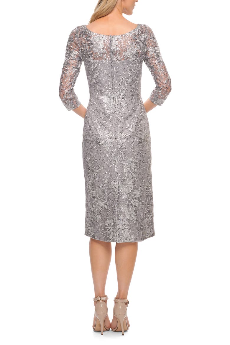 Metallic Lace Sheath Dress, Alternate, color, SILVER