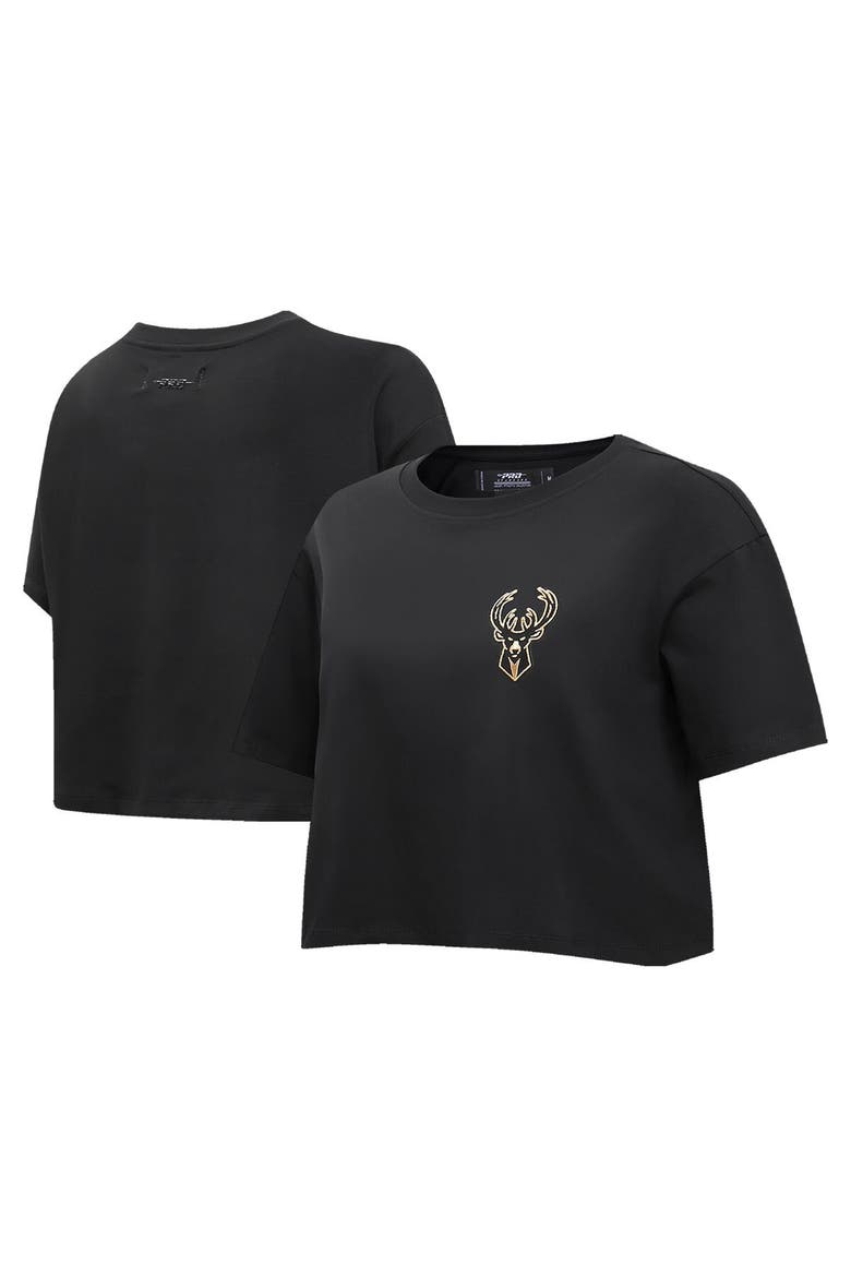 Women's Pro Standard Black Milwaukee Bucks Holiday Glam Boxy T-Shirt, Alternate, color, Black