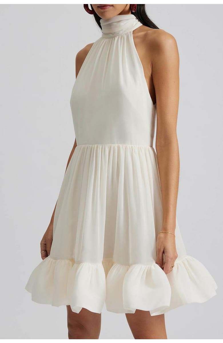 Malina Fern Halterneck Ruffled Mini Dress, Alternate, color, White