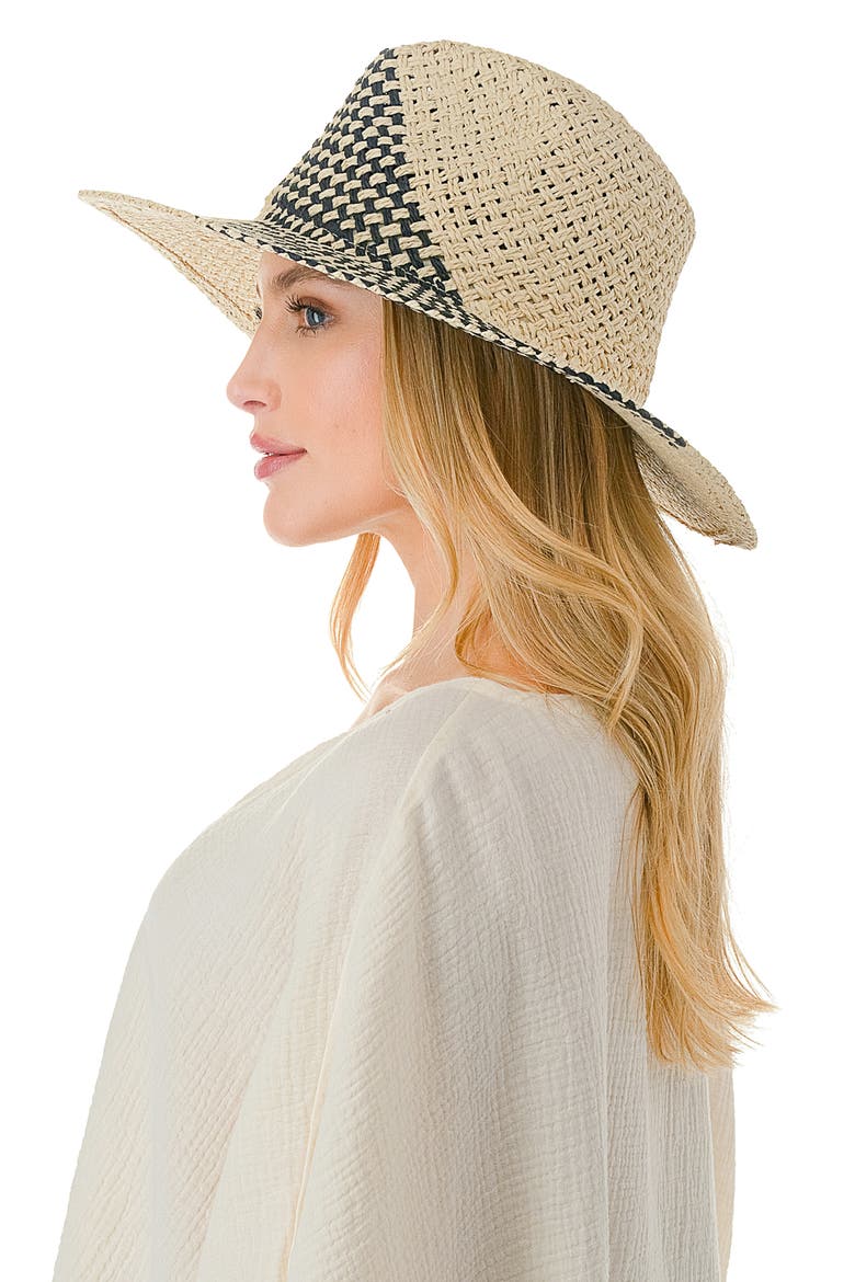 Two-Tone Straw Panama Hat, Alternate, color, BLACK