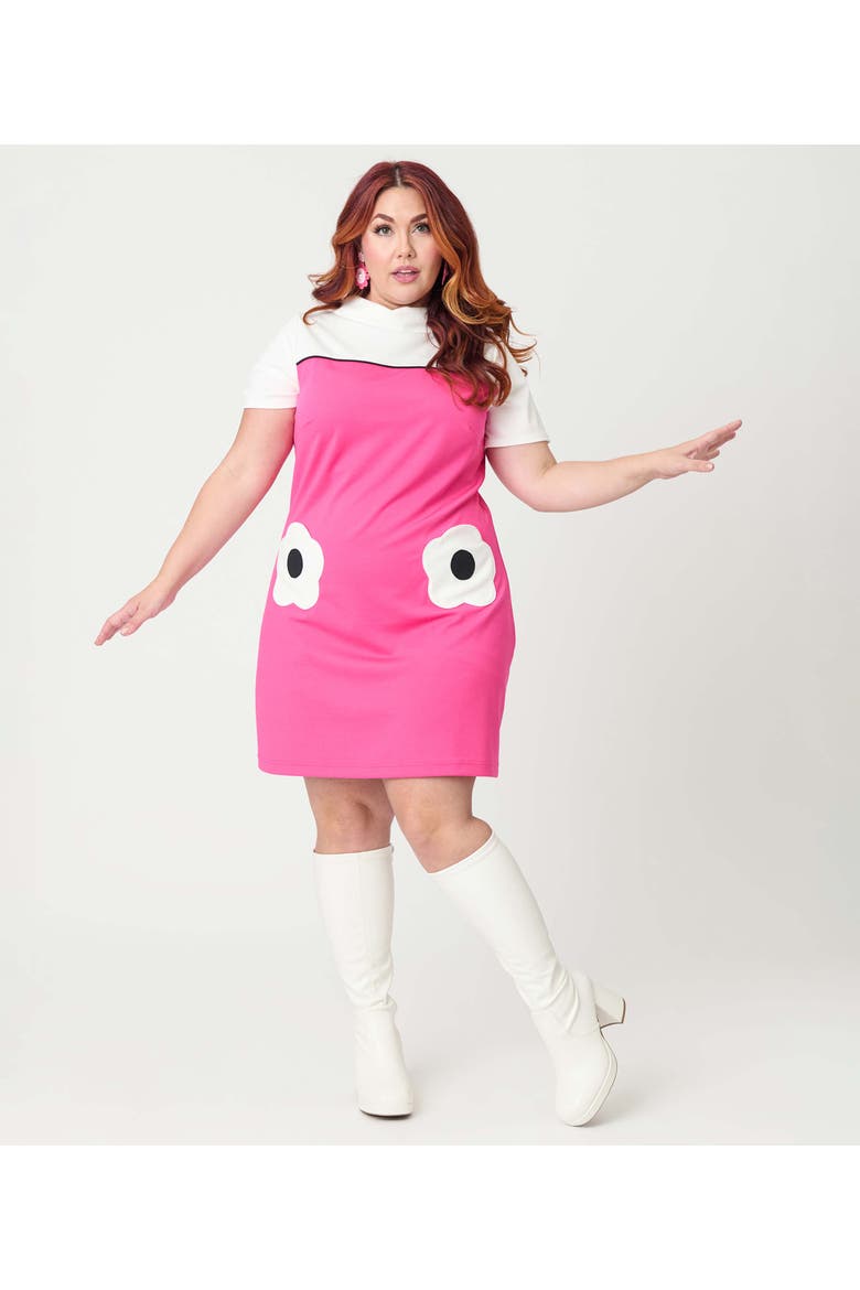 Plus Size Mock Neck Patch Pocket Shift Dress, Alternate, color, Hot Pink Colorblock