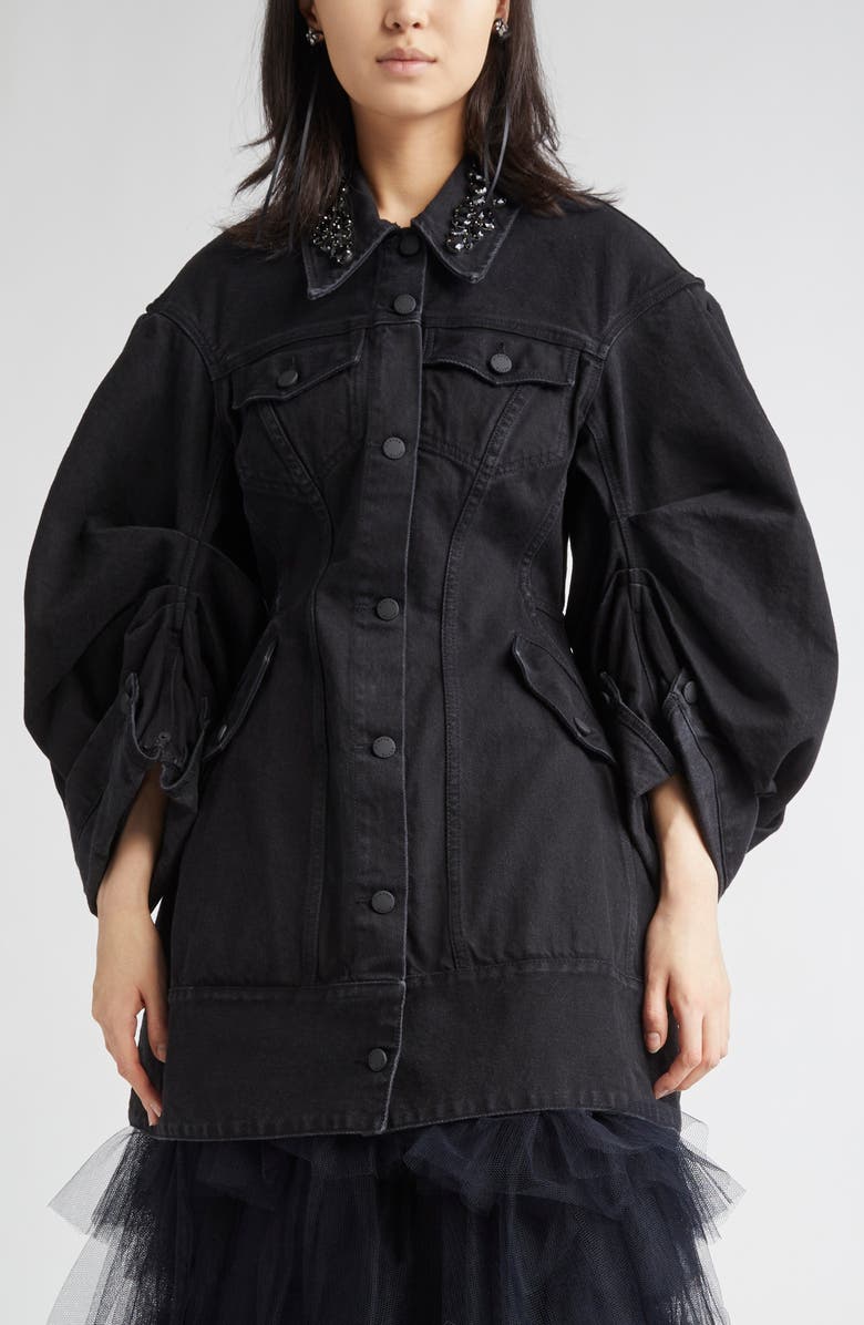 Simone Rocha Crystal Embellished Sculpted Denim Jacket, Main, color,