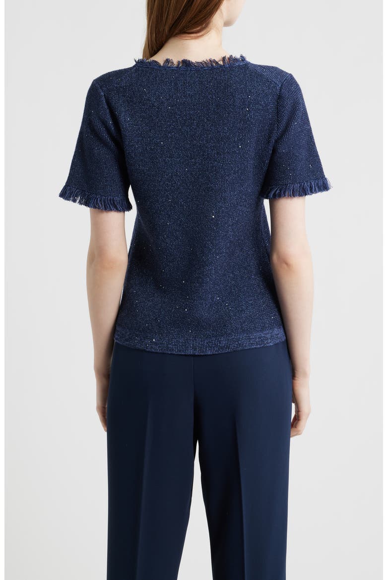 Kate Fringe Short Sleeve Sweater, Alternate, color, NAVY
