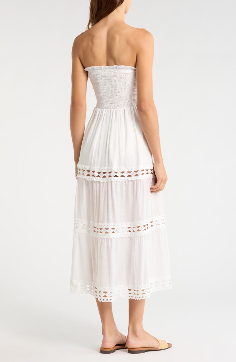 Elan Tiered Strapless Cover-Up Dress, Alternate, color, White