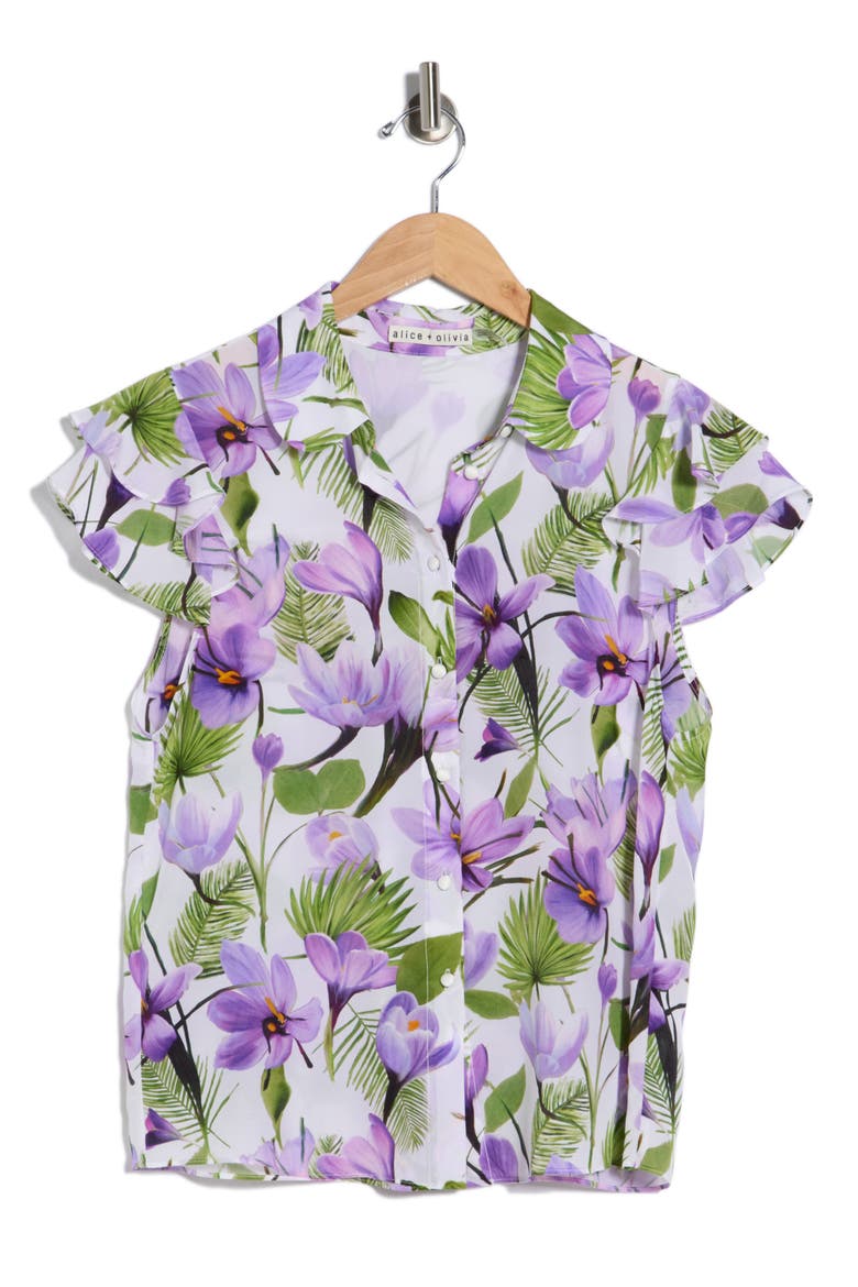 Ziggy Ruffle Cap Sleeve Top, Alternate, color, FLORAL PALM CREAM