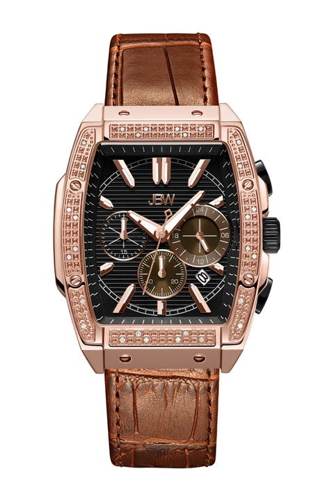 Men's Echelon Diamond Chronograph Croc Embossed Leather Strap Watch, 41mm