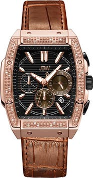 JBW Men's Echelon Diamond Chronograph Croc Embossed Leather Strap Watch, 41mm