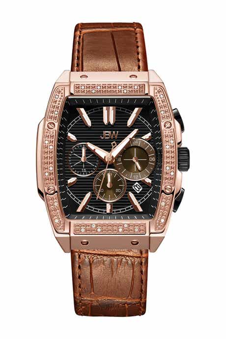 JBW Men's Echelon Diamond Chronograph Croc Embossed Leather Strap Watch, 41mm
