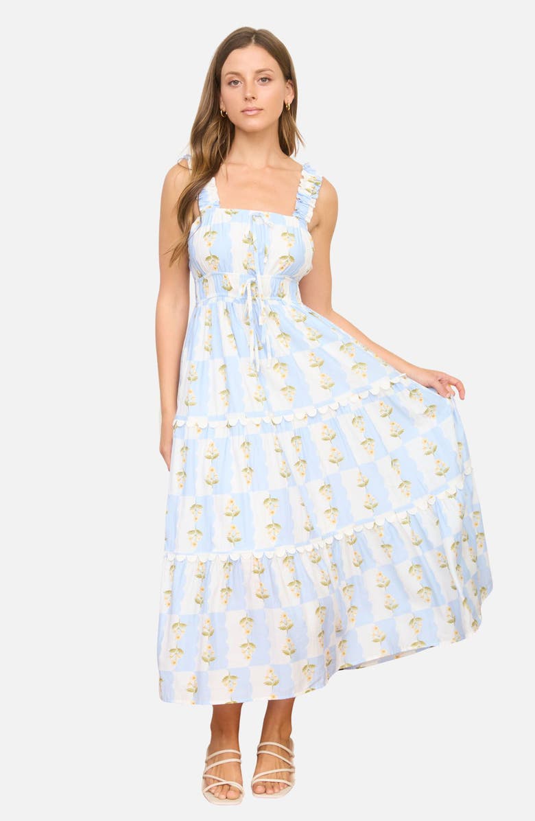 AUGUST SKY Tiered Midi Dress, Alternate, color, Blue Multi