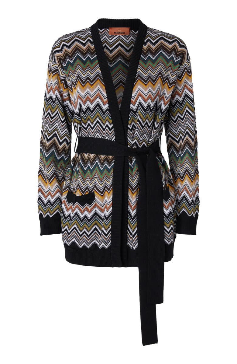 Missoni Relaxed Fit Cardigan With Belt And Chevron Pattern, Alternate, color, Multicoloured