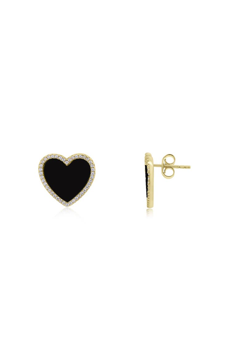 Large Onyx CZ Halo Heart Stud Earrings, Main, color, Onyx