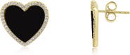 The Lovery Fine Jewelry Large Onyx CZ Halo Heart Stud Earrings