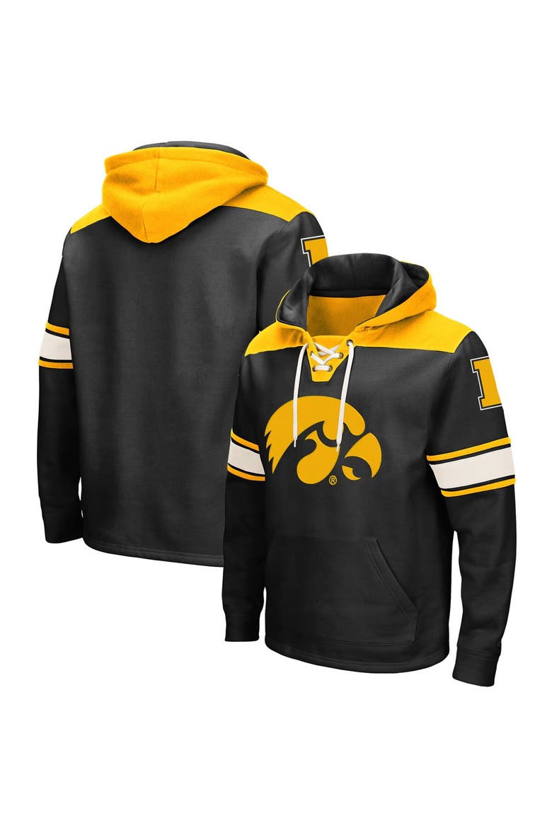 Men's Colosseum Black Iowa Hawkeyes 2.0 Lace-Up Pullover Hoodie, Main, color, Black