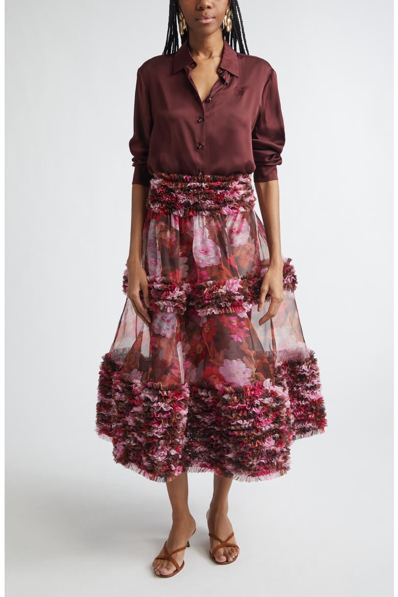 Luna Silk Satin Button-Up Shirt, Alternate, color, WINE
