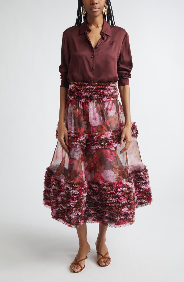 Zimmermann Luna Silk Satin Button-Up Shirt, Alternate, color, Wine