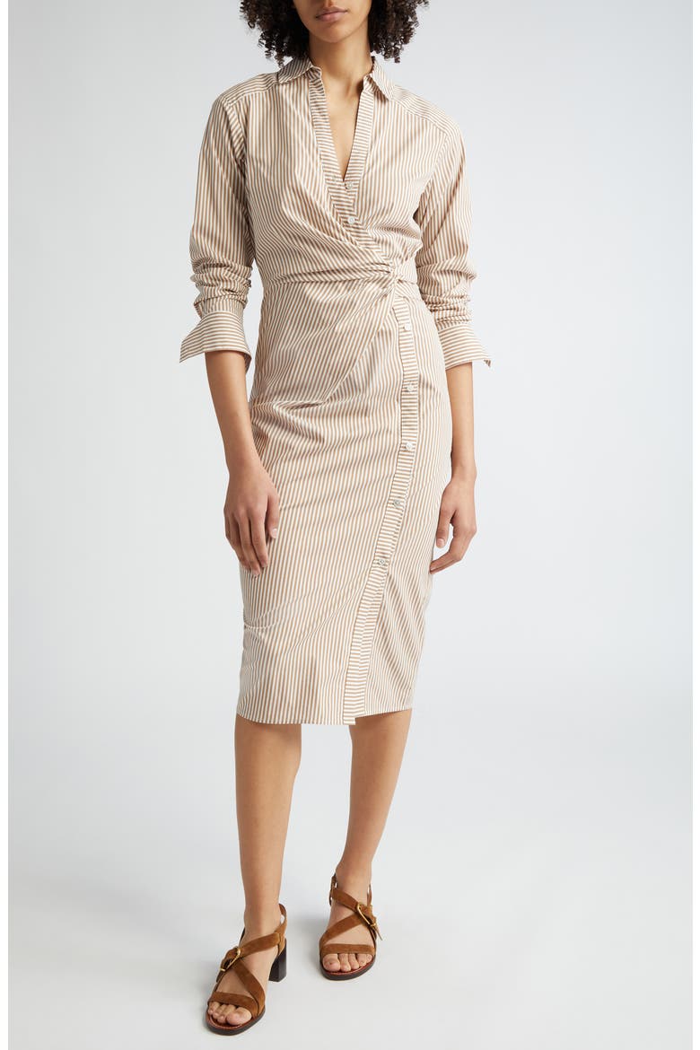 Wright Stripe Long Sleeve Cotton Shirtdress, Main, color, ACORN/ WHITE
