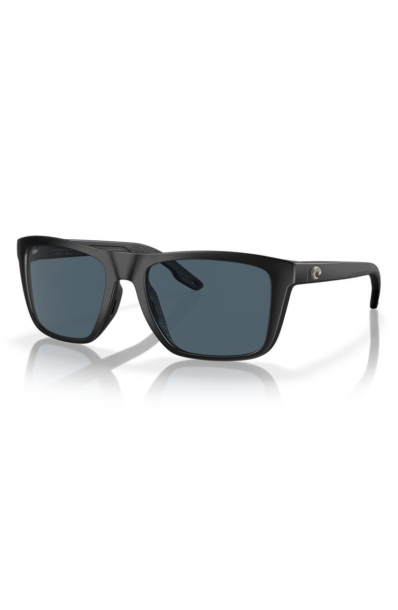 Costa Del Mar 55mm Polarized Rectangular Sunglasses, Alternate, color, Matte Black/ Gray